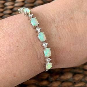 Lab Created White Opal Sterling Silver Bolo Bracelet*